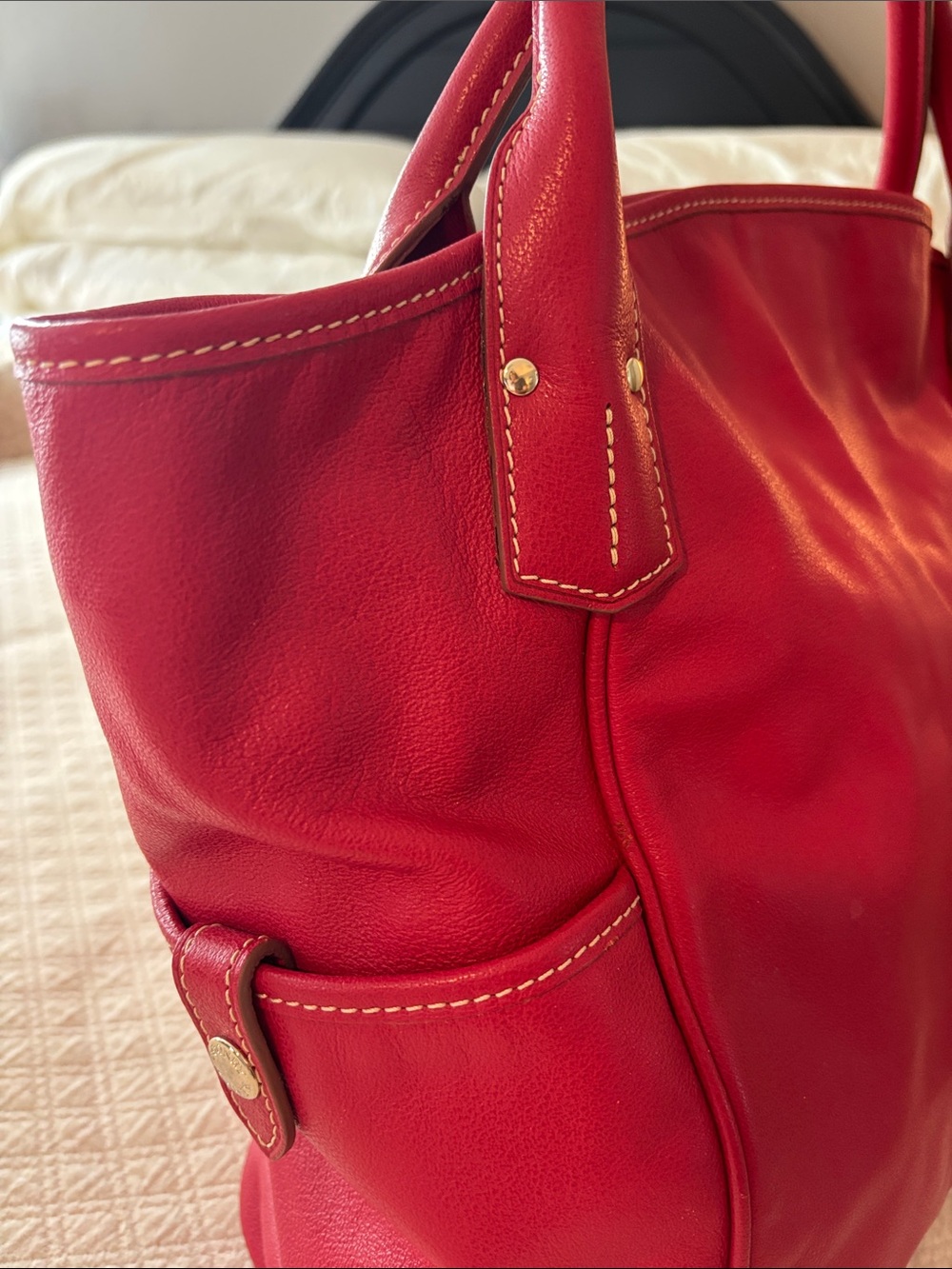 Dooney & Bourke Vibrant Red Leather Tote with Logo Plaque - Picture 3 of 7